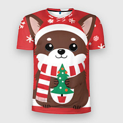 Мужская спорт-футболка Новогодний пес с елочкой