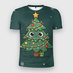 Мужская спорт-футболка Новогодняя елочка с огоньками