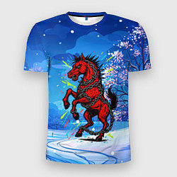 Футболка спортивная мужская Красная Новогодняя лошадь 2026, цвет: 3D-принт