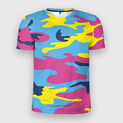 Мужская спорт-футболка Камуфляж: голубой/розовый/желтый