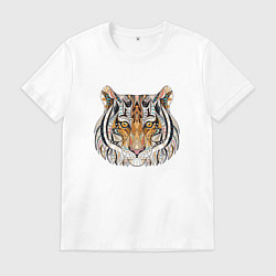 Футболка хлопковая мужская Расписная голова тигрицы, цвет: белый