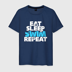 Футболка хлопковая мужская Eat sleep swim repeat, цвет: тёмно-синий