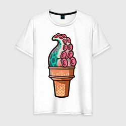 Футболка хлопковая мужская Мороженое-осьминог, цвет: белый