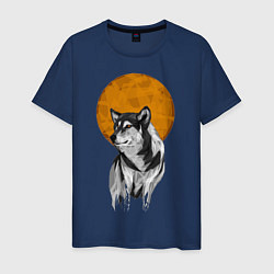 Футболка хлопковая мужская Волк под луной, цвет: тёмно-синий