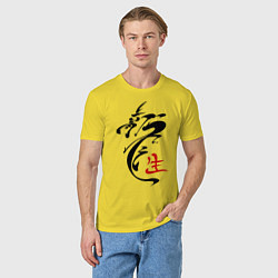 Футболка хлопковая мужская Иероглиф дракон, цвет: желтый — фото 2