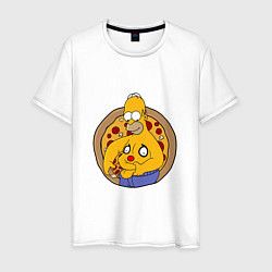 Футболка хлопковая мужская Гомер и пицца, цвет: белый