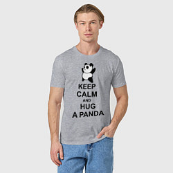 Футболка хлопковая мужская Keep Calm & Hug A Panda, цвет: меланж — фото 2