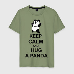 Футболка хлопковая мужская Keep Calm & Hug A Panda, цвет: авокадо
