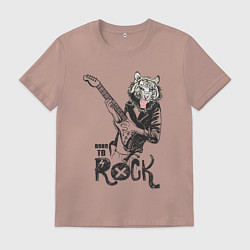 Футболка хлопковая мужская Tiger: born to rock, цвет: пыльно-розовый