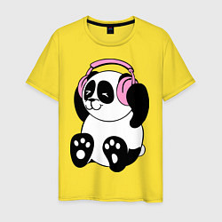 Футболка хлопковая мужская Panda in headphones панда в наушниках, цвет: желтый