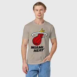 Футболка хлопковая мужская Miami Heat-logo, цвет: миндальный — фото 2