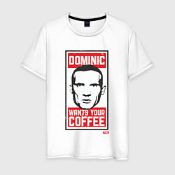 Футболка хлопковая мужская Dominic wants your coffee, цвет: белый