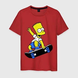 Футболка хлопковая мужская Барт на скейте, цвет: красный