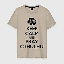 Футболка хлопковая мужская Keep Calm & Pray Cthulhu, цвет: миндальный