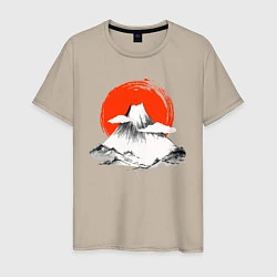 Футболка хлопковая мужская Гора Фудзияма, цвет: миндальный