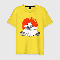 Футболка хлопковая мужская Гора Фудзияма, цвет: желтый