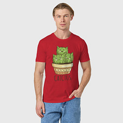 Футболка хлопковая мужская Кактус Котики, цвет: красный — фото 2