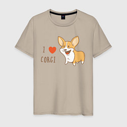 Футболка хлопковая мужская I LOVE CORGI, цвет: миндальный