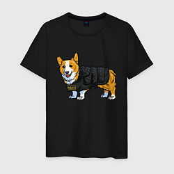 Футболка хлопковая мужская Corgi police, цвет: черный