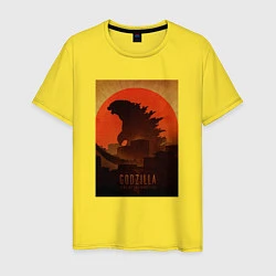 Футболка хлопковая мужская Godzilla and red sun, цвет: желтый