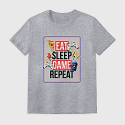 Футболка хлопковая мужская EAT SLEEP GAME REPEAT, цвет: меланж