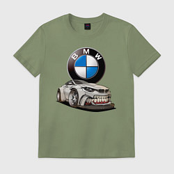 Футболка хлопковая мужская BMW оскал, цвет: авокадо