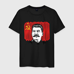 Футболка хлопковая мужская Сталин и флаг СССР, цвет: черный