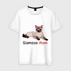 Футболка хлопковая мужская Мама сиамского кота, цвет: белый