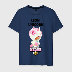 Футболка хлопковая мужская BRAWL STARS LEON UNICORN, цвет: тёмно-синий