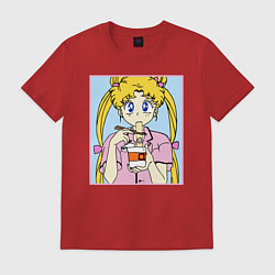 Футболка хлопковая мужская Sailor Moon Usagi Tsukino, цвет: красный