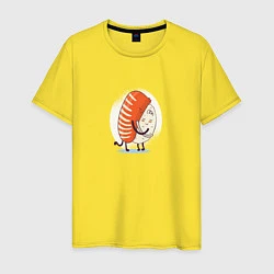 Футболка хлопковая мужская Суши обнимашки, цвет: желтый