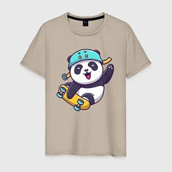 Футболка хлопковая мужская Панда скейтер, цвет: миндальный