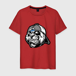 Футболка хлопковая мужская Панда в кепке, цвет: красный