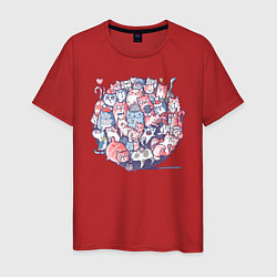 Футболка хлопковая мужская Doodle cats, цвет: красный