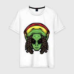 Футболка хлопковая мужская Reggae alien, цвет: белый