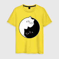 Футболка хлопковая мужская Yin and Yang cats, цвет: желтый