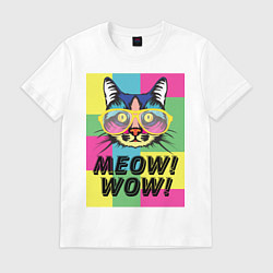Футболка хлопковая мужская Pop Cat Meow Wow!, цвет: белый