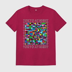 Футболка хлопковая мужская Ночной Токио, цвет: маджента