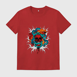 Футболка хлопковая мужская Череп и змеи, цвет: красный