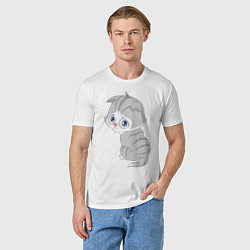 Футболка хлопковая мужская Обиженный грустный котик, цвет: белый — фото 2