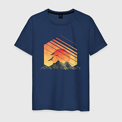 Футболка хлопковая мужская Mountain Galaxy Sunset, цвет: тёмно-синий