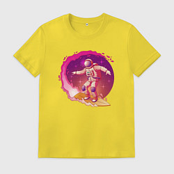 Футболка хлопковая мужская Космический серфинг, цвет: желтый