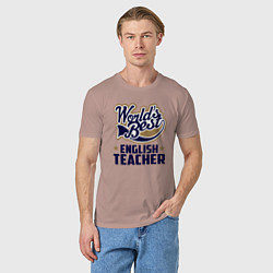 Футболка хлопковая мужская Worlds best English Teacher, цвет: пыльно-розовый — фото 2
