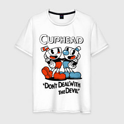 Футболка хлопковая мужская Cuphead, Dont deal with devil, цвет: белый