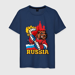 Футболка хлопковая мужская Хоккей Россия, цвет: тёмно-синий