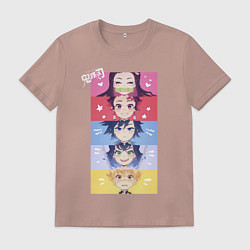 Футболка хлопковая мужская Клинок, рассекающий демонов ГЕРОИ, цвет: пыльно-розовый