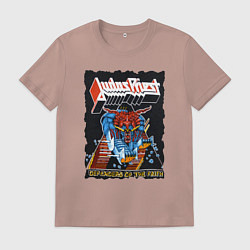 Футболка хлопковая мужская Judas Priest FIGHT, цвет: пыльно-розовый