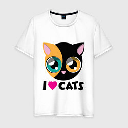 Футболка хлопковая мужская I Love Cats, цвет: белый