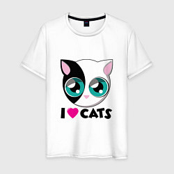 Футболка хлопковая мужская I Love Cats, цвет: белый