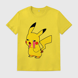 Футболка хлопковая мужская Уставший Пикачу, цвет: желтый